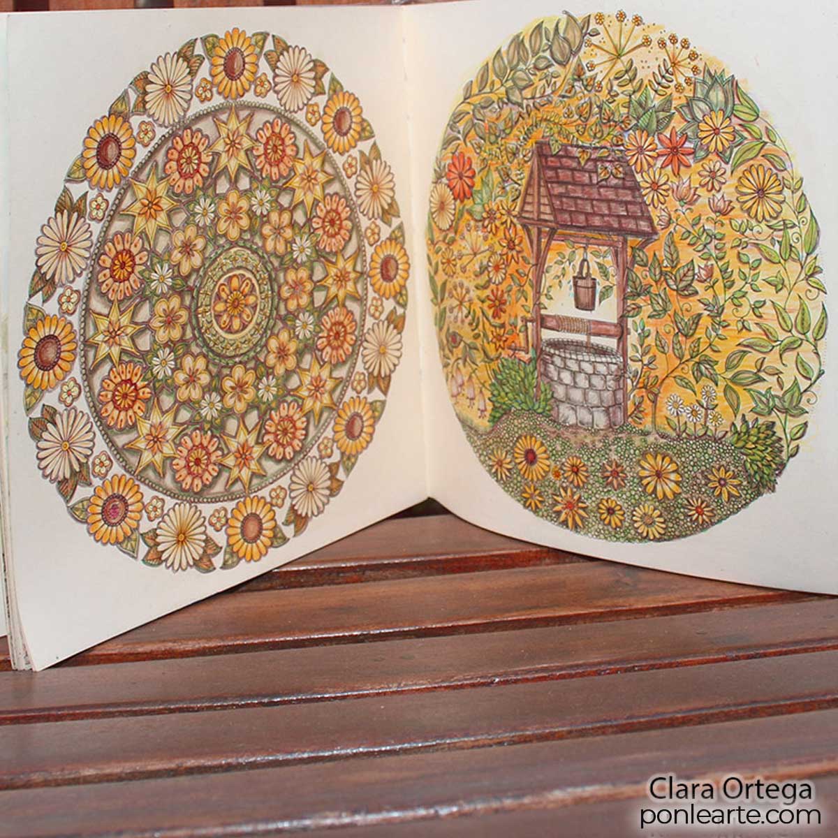 Mandala y pozo. Secret Garden. Colorear. Clara Ortega. Ponle arte.